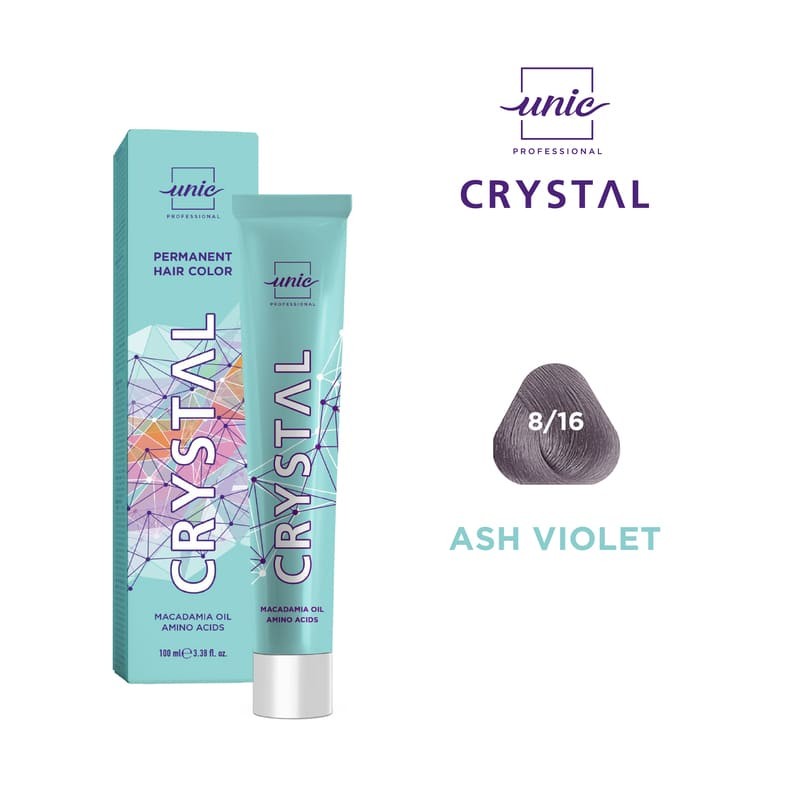 Vopsea crema pentru par Crystal, Blond deschis cenusiu violet 8/16, 100 ml
