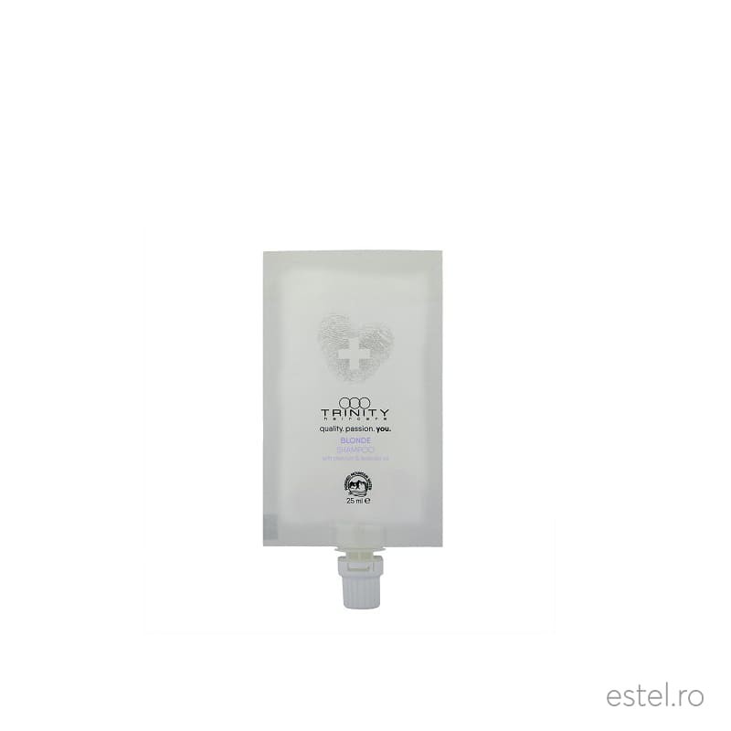 Sampon nuantator anti yellow pentru nuante reci de blond Essentials Blonde Trinity Haircare, 25 ml
