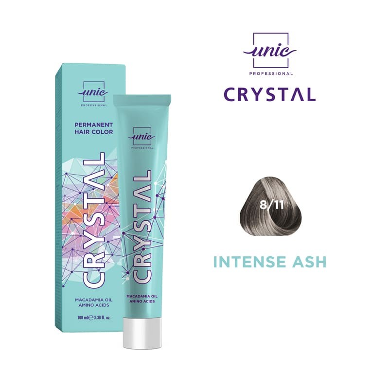 Vopsea crema pentru par Crystal, Blond deschis cenusiu intens 8/11, 100 ml