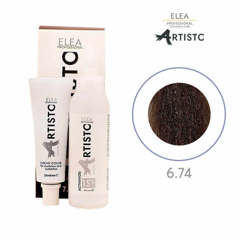 Vopsea crema pentru sprancene si gene elea professional artisto color, 6.74 maro aramiu