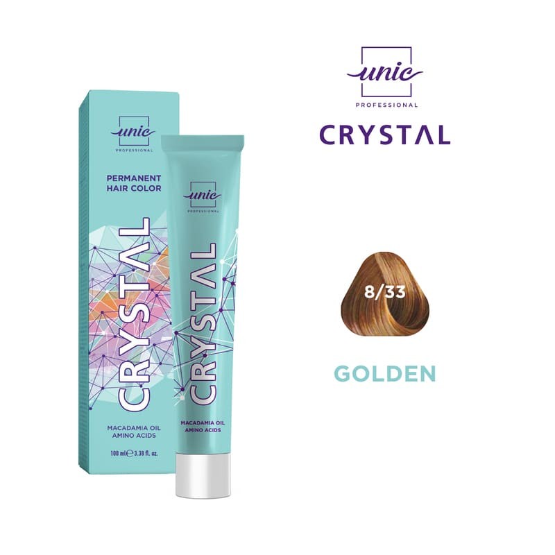 Vopsea crema pentru par Crystal, Blond deschis auriu intens 8/33, 100 ml